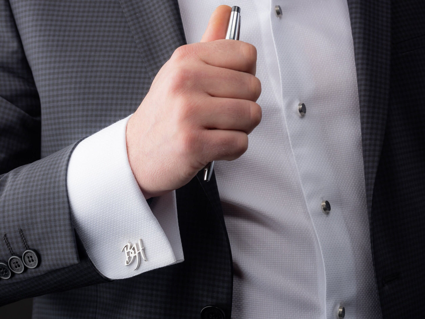 Handcrafted 925 sterling silver personalized monogram cufflinks for men