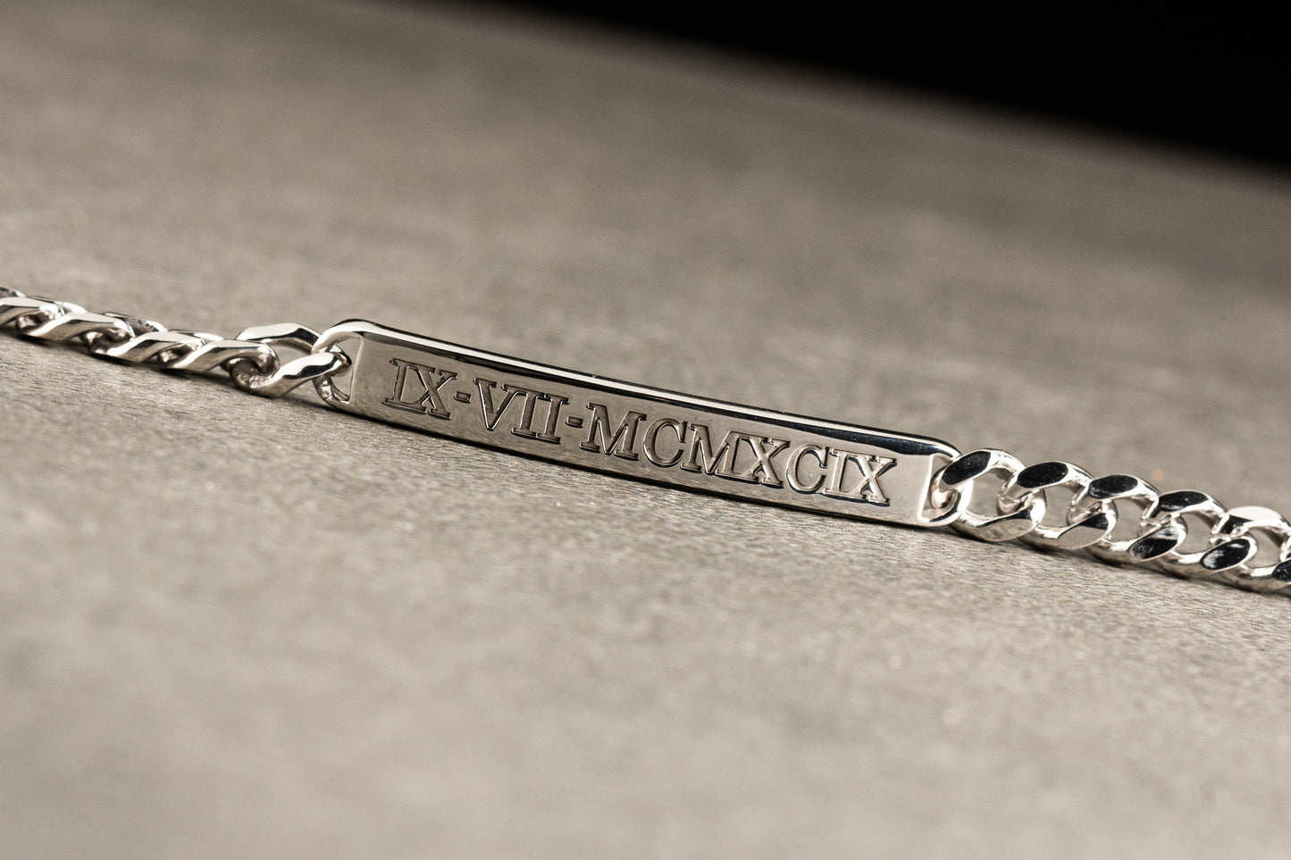 Handcrafted masculine silver ID bracelet by Magnolia Men in gift ready packaging