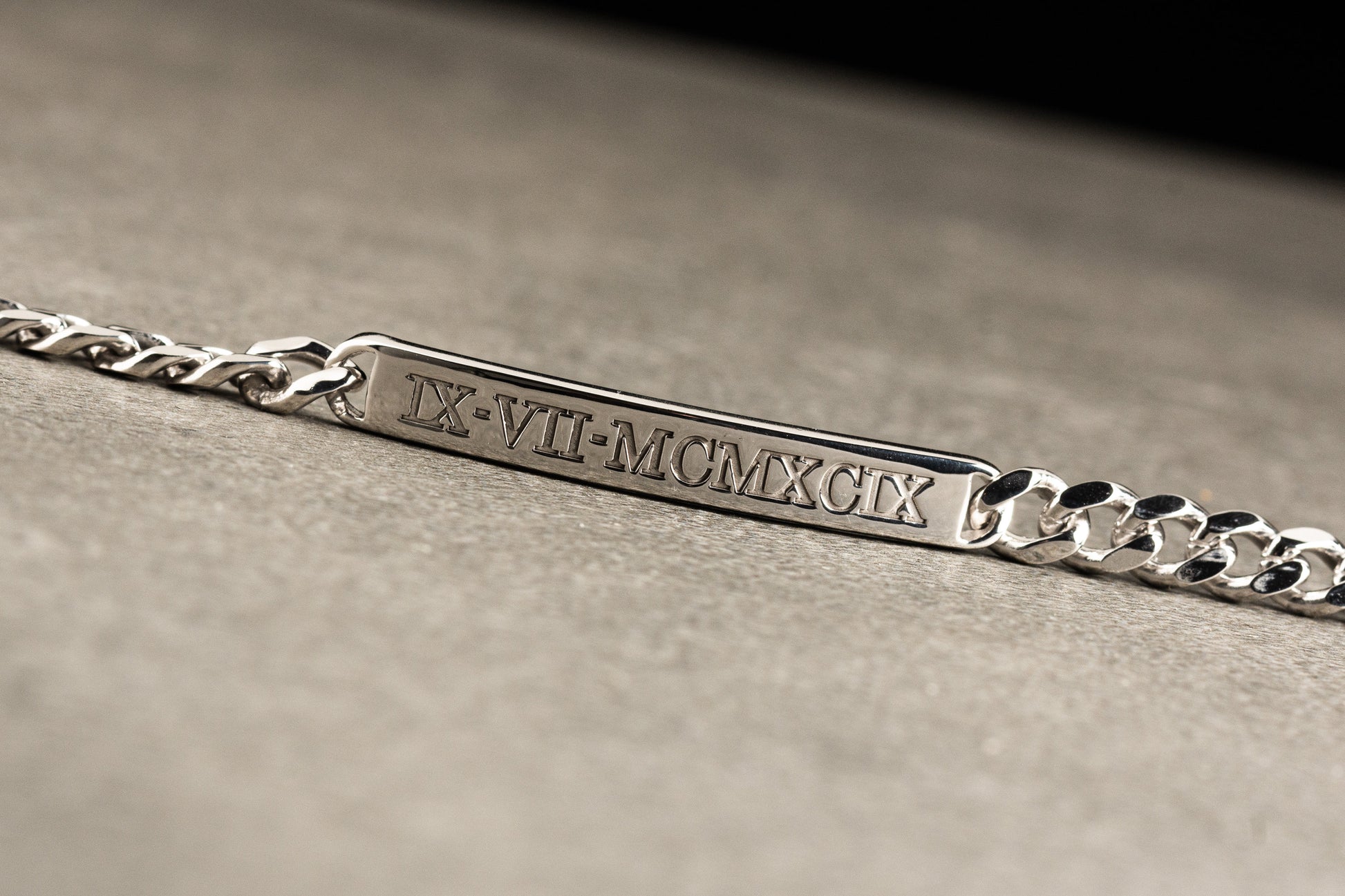 Handcrafted masculine silver ID bracelet by Magnolia Men in gift ready packaging