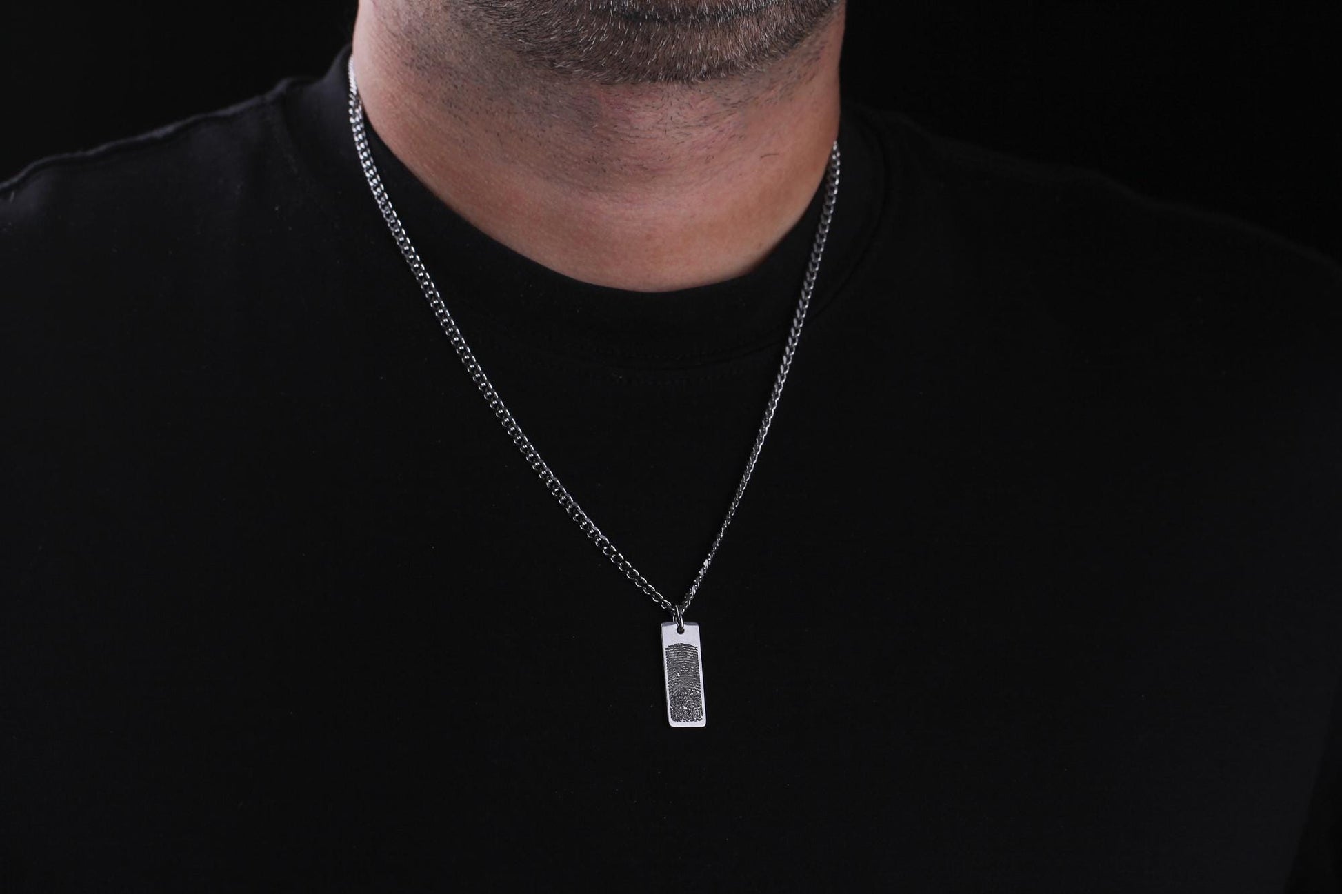 Actual fingerprint engraved dog tag necklace for men in stainless steel