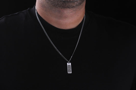Actual fingerprint engraved dog tag necklace for men in stainless steel
