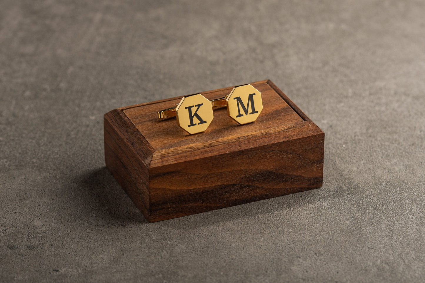 Hexagon shaped custom cufflinks in a premium Magnolia Men gift box