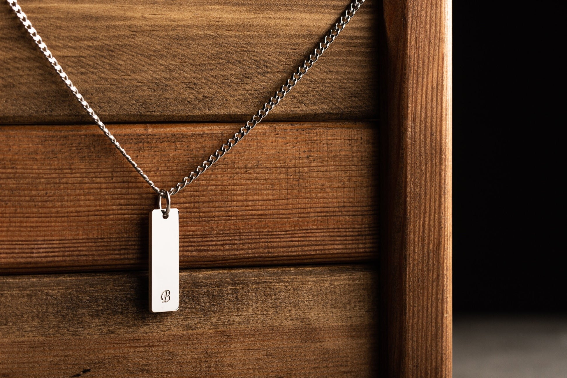 Minimalist handcrafted silver bar necklace for the modern man